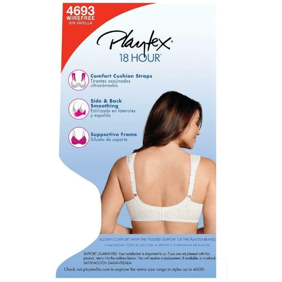 new 40DD Playtex Women's 18 Hour Original Comfort Strap Wirefree Bra in BLACK - Picture 3 of 5